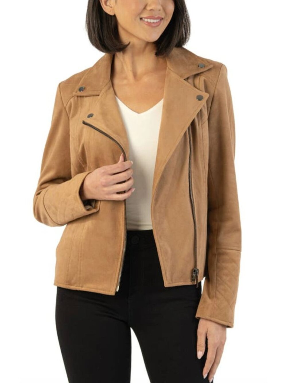 KUT from the Kloth Marlowe Faux Suede Moto Jacket Brown Tan XL Coat Zip Biker